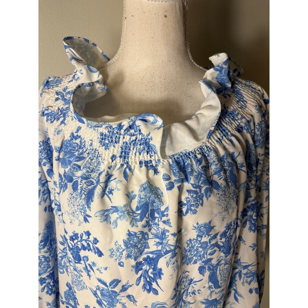 NWT Tuckernuck Blue Floral Long Sleeve Off the Shoulder Top Sz L - Picture 2 of 5